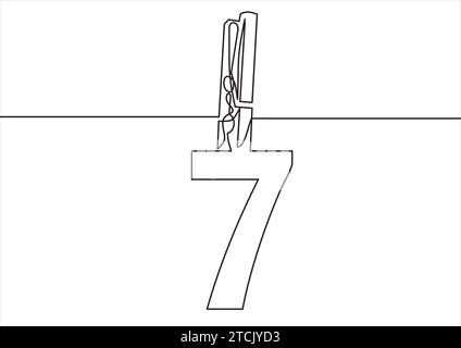 Agganciare il perno in legno con i numeri .disegno a linee continue Illustrazione Vettoriale