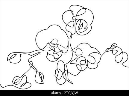 Fiori di orchidea disegnati a mano. Disegno a una linea. illustrazione Illustrazione Vettoriale