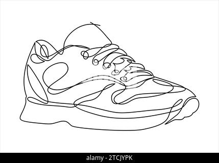 illustrazione delle sneakers. Scarpe sportive in stile linea. Una linea continua Illustrazione Vettoriale
