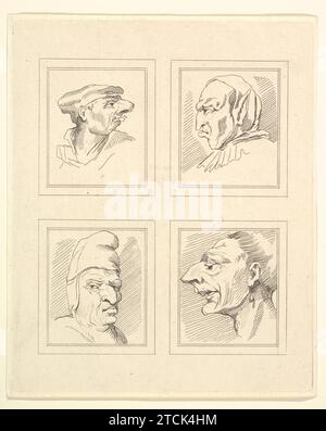 Quattro teste (da Characaturas di Leonardo da Vinci, da disegni di Wincelslaus Hollar, fuori dal Portland Museum) 1953 di John Clarke Foto Stock