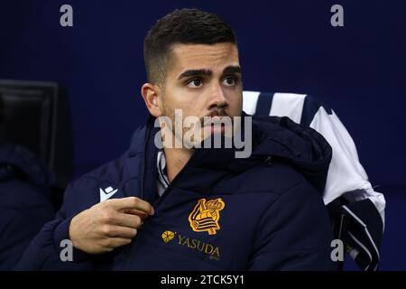 Milano, Italia. 12 dicembre 2023. Andre Silva della Real Sociedad guarda durante la partita di UEFA Champions League tra FC Internazionale e Real Sociedad allo Stadio Giuseppe Meazza il 12 dicembre 2023 a Milano. Crediti: Marco Canoniero/Alamy Live News Foto Stock