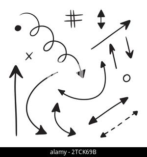 Serie di frecce disegnate a mano in direzioni diverse Illustrazione Vettoriale