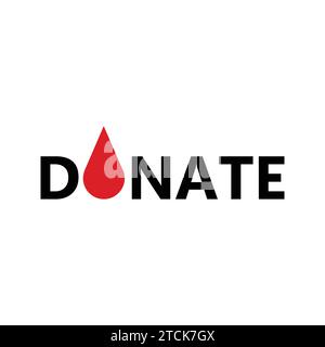 Logo Blood Drop Dona Concept. Logo della donazione di sangue. Illustrazione vettore disegno modello logo donatore sangue Illustrazione Vettoriale