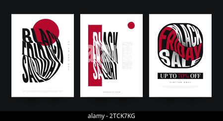 Set di banner o poster creativi per la vendita del Black Friday. Promozione poster, volantini, brochure o modelli di social media per la campagna del Black Friday Illustrazione Vettoriale