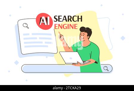 Ricerca e assistente AI, supporto online e contenuti generativi Illustrazione Vettoriale