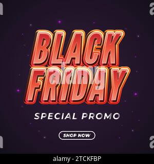 Banner promozionale del Black Friday con testo 3d masterizzato su sfondo scuro Illustrazione Vettoriale