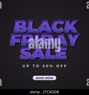Banner o poster in promozione del Black Friday con testo in grassetto 3d su sfondo scuro Illustrazione Vettoriale