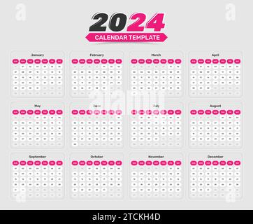 Design minimalista e moderno del modello di tabella del formato data calendario per il 2024 Illustrazione Vettoriale