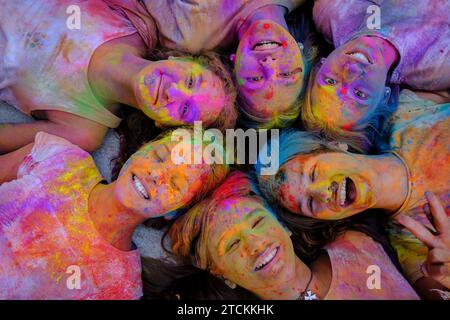 fiesta Holi infantil, Llucmajor, Mallorca, isole baleari, Spagna Foto Stock