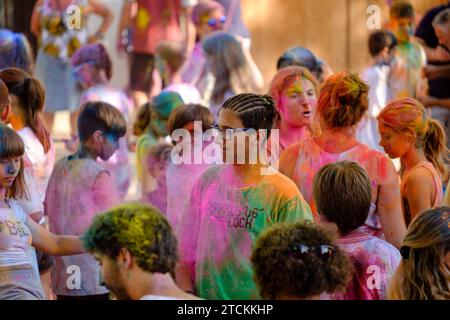 fiesta Holi infantil, Llucmajor, Mallorca, isole baleari, Spagna Foto Stock
