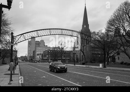 Saginaw Street nel centro di Flint, Michigan, USA Foto Stock