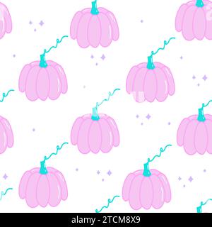 zucca rosa con motivo senza cuciture per il ringraziamento di halloween, grazioso sfondo di zucca, per tessuti stagionali, carta da imballaggio, moda per bambini Illustrazione Vettoriale