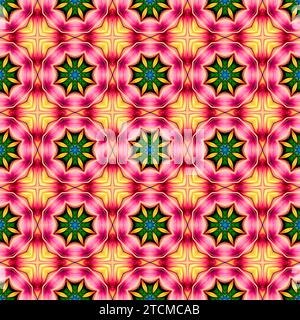 Un vivace motivo geometrico astratto caratterizzato da un mix di tonalità rosa, verde e arancione Foto Stock