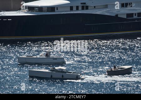 molti yacht di lusso alla famosa mostra di motoscafi nel principato, le barche più costose per le persone più ricche del mondo, lo yacht Foto Stock