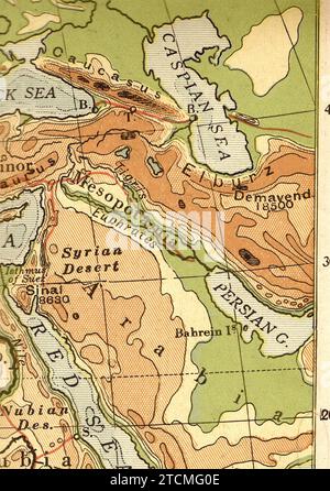 Mappa geografica d'epoca in seppia che mostra l'Arabia. Foto Stock