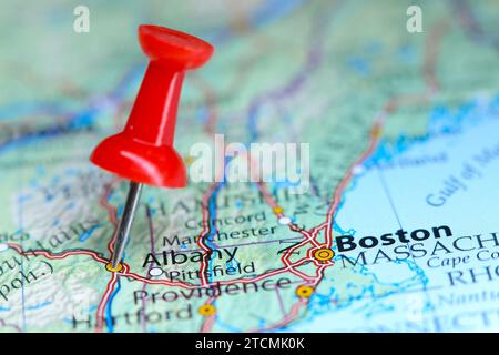 Albany, New York spilla sulla mappa Foto Stock