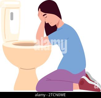 bulimia donna in bagno Illustrazione Vettoriale