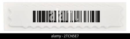 Etichetta con codice a barre antifurto per la sorveglianza elettronica degli articoli, etichetta adesiva di sicurezza morbida per la vendita al dettaglio, finte strisce di codici fittizi, primo piano isolato Foto Stock