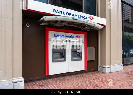 Un bancomat della Bank of America a San Francisco, California, USA Foto Stock