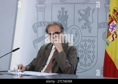 Madrid, 21/06/2022. Palazzo Moncloa. La portavoce del ministro Isabel Rodríguez appare accanto al secondo vicepresidente e ministro del lavoro e dell'economia sociale, Yolanda Díaz, e al ministro delle università, Joan Subirats, dopo la riunione del Consiglio dei ministri. Foto: Jaime García. ARCHDC. Crediti: Album / Archivo ABC / Jaime García Foto Stock