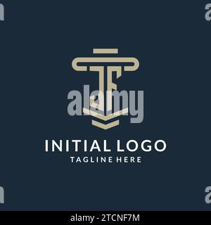 Monogramma con logo iniziale JF con semplici idee di design vettoriale della linea di pilastri Luxury Illustrazione Vettoriale
