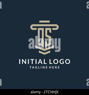 Monogramma iniziale del logo QS con semplici idee di design vettoriale della linea di pilastri Luxury Illustrazione Vettoriale