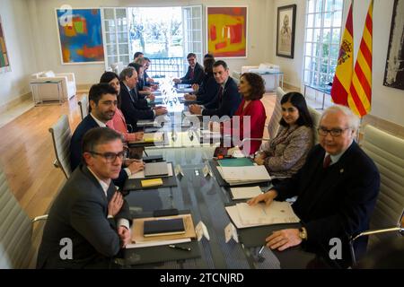 Madrid, 02/26/2020. Il presidente del governo, Pedro Sánchez, incontra a la Moncloa il presidente della Generalitat, Quim Torra. Foto: Ángel de Antonio. ARCHDC. Crediti: Album / Archivo ABC / Ángel de Antonio Foto Stock