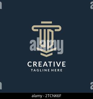 Monogramma con logo VD iniziale con semplici idee di design vettoriale della linea di pilastri Luxury Illustrazione Vettoriale