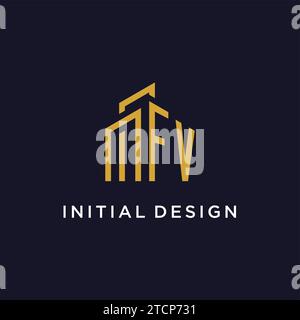 Monogramma iniziale FV con grafica vettoriale del design del logo dell'edificio Illustrazione Vettoriale