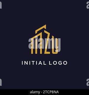 Monogramma iniziale ZU con grafica vettoriale del logo dell'edificio Illustrazione Vettoriale