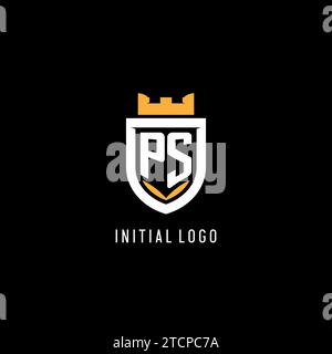 Logo PS iniziale con scudo, logo di gioco Esport grafica vettoriale in stile monogramma Illustrazione Vettoriale