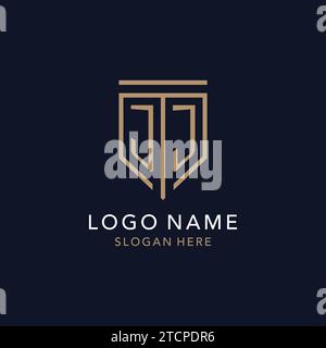 Monogramma con logo iniziale JJ con ispirazione semplice e lussuosa icona dello scudo Illustrazione Vettoriale