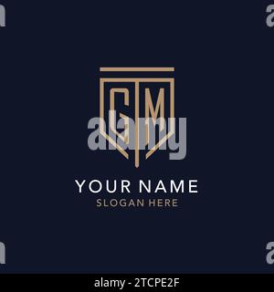 Monogramma con logo iniziale GM con ispirazione semplice e lussuosa icona dello scudo Illustrazione Vettoriale