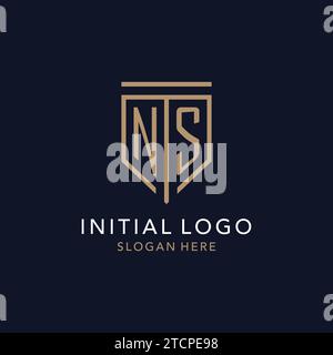 Monogramma con logo iniziale NS con ispirazione semplice e lussuosa icona dello scudo Illustrazione Vettoriale