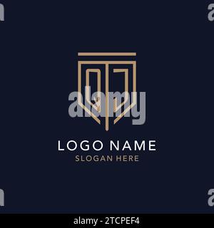 Monogramma con logo iniziale QJ con ispirazione semplice e lussuosa icona dello scudo Illustrazione Vettoriale