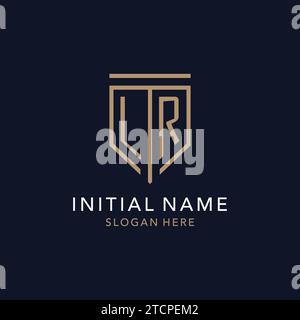 Monogramma con logo iniziale LR con ispirazione semplice e lussuosa icona dello scudo Illustrazione Vettoriale