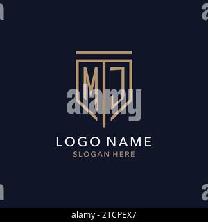 Monogramma con logo iniziale MJ con ispirazione semplice e lussuosa icona dello scudo Illustrazione Vettoriale