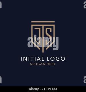 Monogramma con logo iniziale JS con ispirazione semplice e lussuosa icona dello scudo Illustrazione Vettoriale