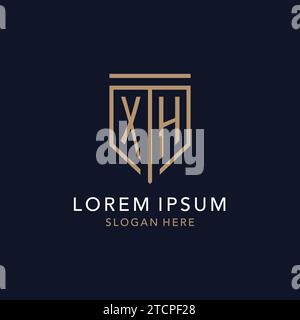 Monogramma con logo iniziale XH con ispirazione semplice e lussuosa icona dello scudo Illustrazione Vettoriale
