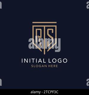 Monogramma con logo iniziale RS con semplice ispirazione per il design di un'icona di scudo di lusso Illustrazione Vettoriale