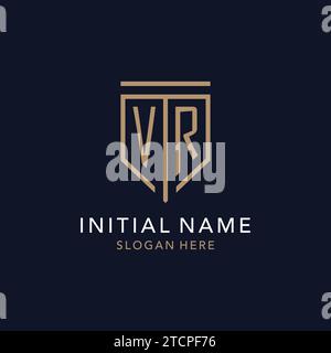 Monogramma con logo VR iniziale con ispirazione semplice e lussuosa icona dello scudo Illustrazione Vettoriale