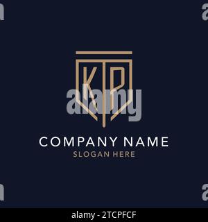 Monogramma con logo iniziale KP con ispirazione semplice e lussuosa icona dello scudo Illustrazione Vettoriale