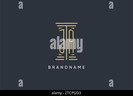 JA monogramma iniziale con logo a colonna ispirato al design Illustrazione Vettoriale