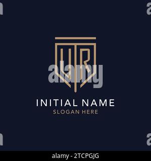 Monogramma logo iniziale UR con ispirazione semplice e lussuosa icona dello scudo Illustrazione Vettoriale