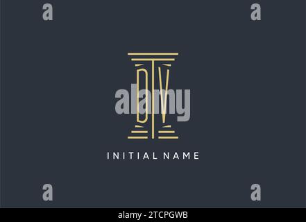 Monogramma iniziale DV con logo a forma di pilastro ispirato al design Illustrazione Vettoriale
