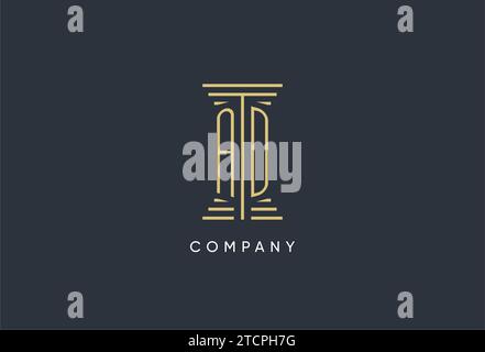 Monogramma iniziale DELL'ANNUNCIO con ispirazione per il design del logo a forma di pilastro Illustrazione Vettoriale