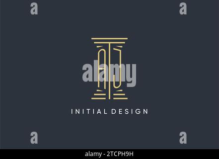 Monogramma iniziale AJ con logo a forma di pilastro ispirato al design Illustrazione Vettoriale