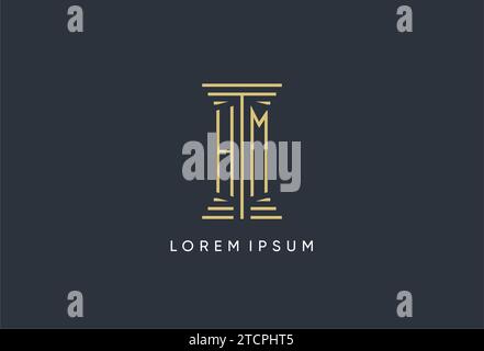 Monogramma iniziale HM con logo a forma di pilastro ispirato al design Illustrazione Vettoriale