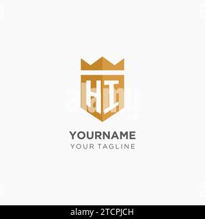 Logo Monogram HI con scudo geometrico e corona, elegante design iniziale del logo grafico vettoriale Illustrazione Vettoriale