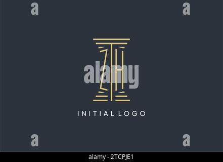 Monogramma iniziale ZH con logo a forma di pilastro ispirato al design Illustrazione Vettoriale